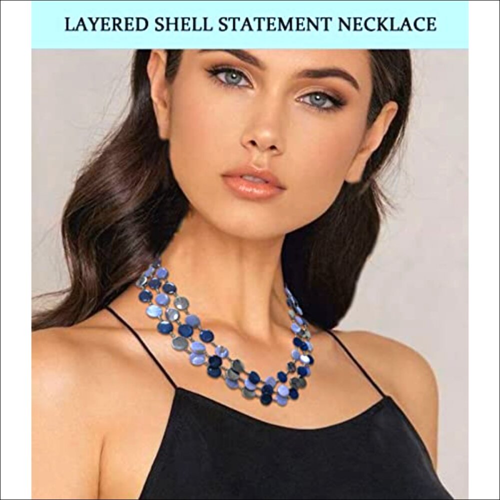 Layered Beaded Chunky Shell Statement Necklace Wi… - image 5